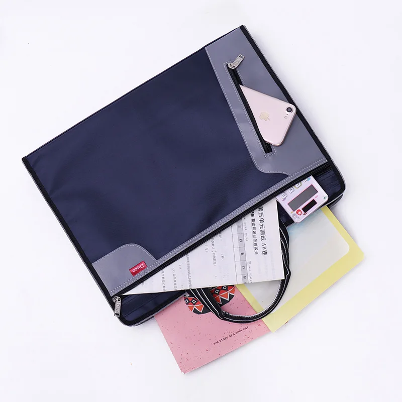 A4 Documents File Bag Folder Fashion Portable Canvas Briefcase Double Zipper Document Bags Data Document Office Storage