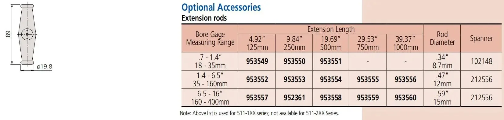 Mitutoyo 511-702 Alcance de 35-60 mm sin indicador de dial Calibre de orificio