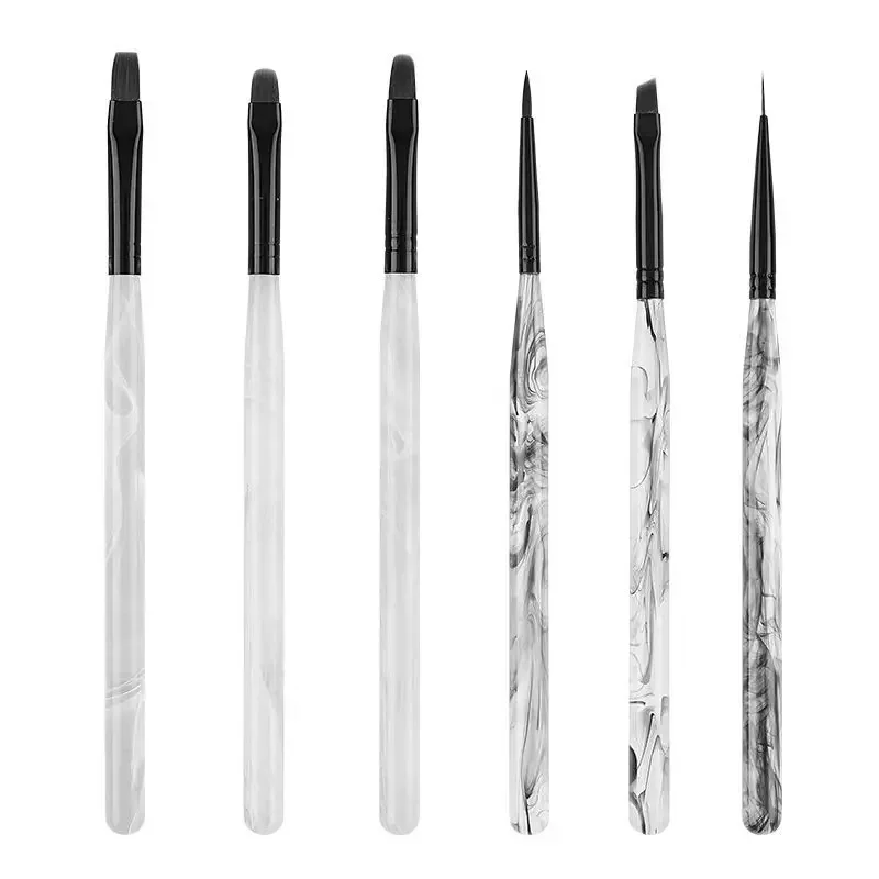 6Pcs Acryl Inkt Stijl Wit Zwart Nail Burshes Eenvoudige Mooie Manicure Nail Art Praktische Nail Gereedschap Gel Vloeibare Poeder borstels