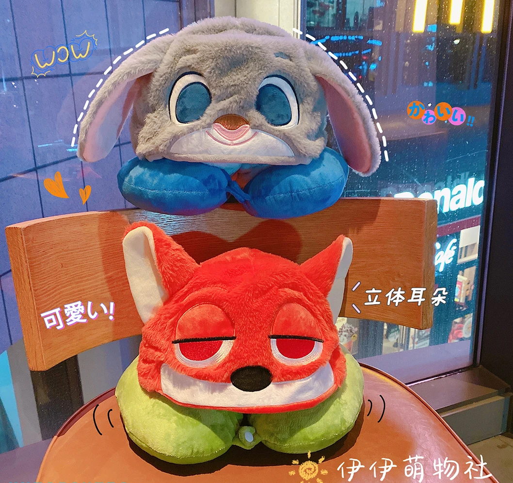 Disney Zootopia Judy Nick U-shaped hooded neck pillow Travel blackout nap pillow office Comfortable Kawaii Couple Girl