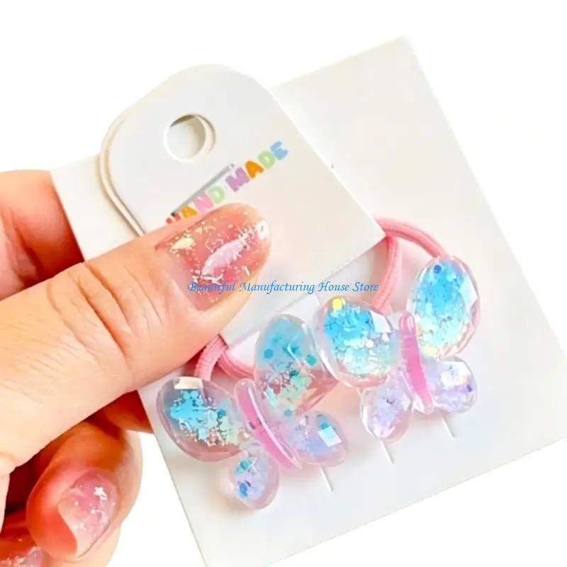 

E56A Butterfly Hairband Set of 2 Hair Ties Elastic Scrunchies Children Accessories