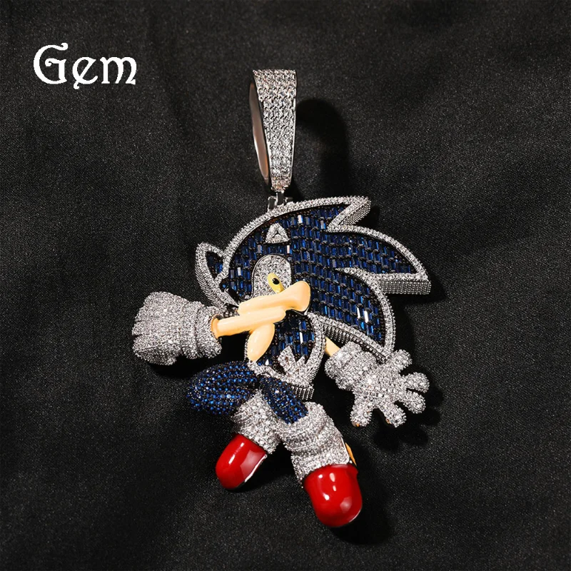 Nowe Anime Sonic The Hedgehog kamienny niebieska cyrkonia sześcienna solidny naszyjnik z tyłu Anime Cartoon naszyjnik moda charms biżuteria