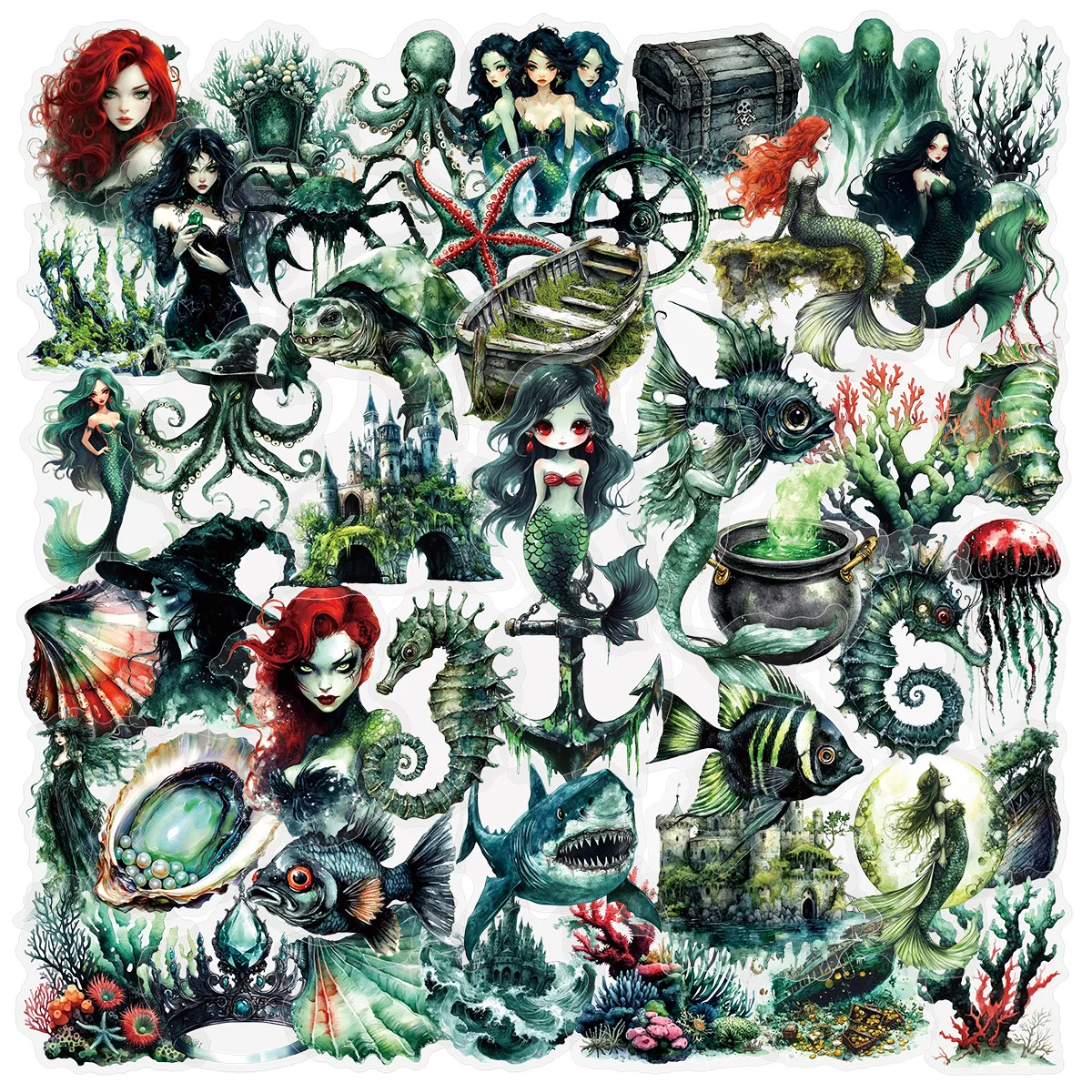 10/50PCS Transparent Cartoon Cool Sea Animal Mermaid Stickers DIY Skateboard Helmet Motorcycle Fridge Graffiti Decal Toys