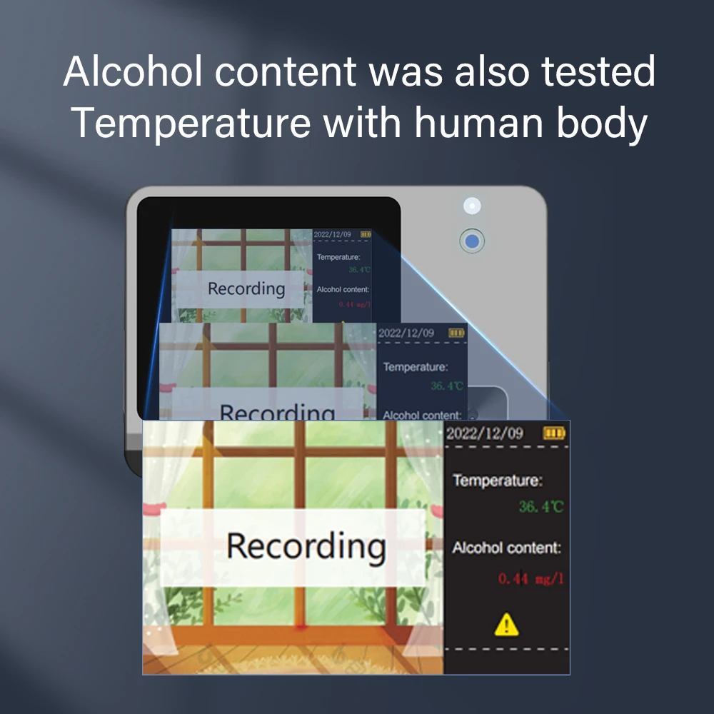 2024 Nieuwe Aan De Muur Gemonteerde Alcoholtester Elektrochemische Sensor 5-Inch Kleurenscherm Spraakuitzending Resultaten Pre-Job Alcoholtester