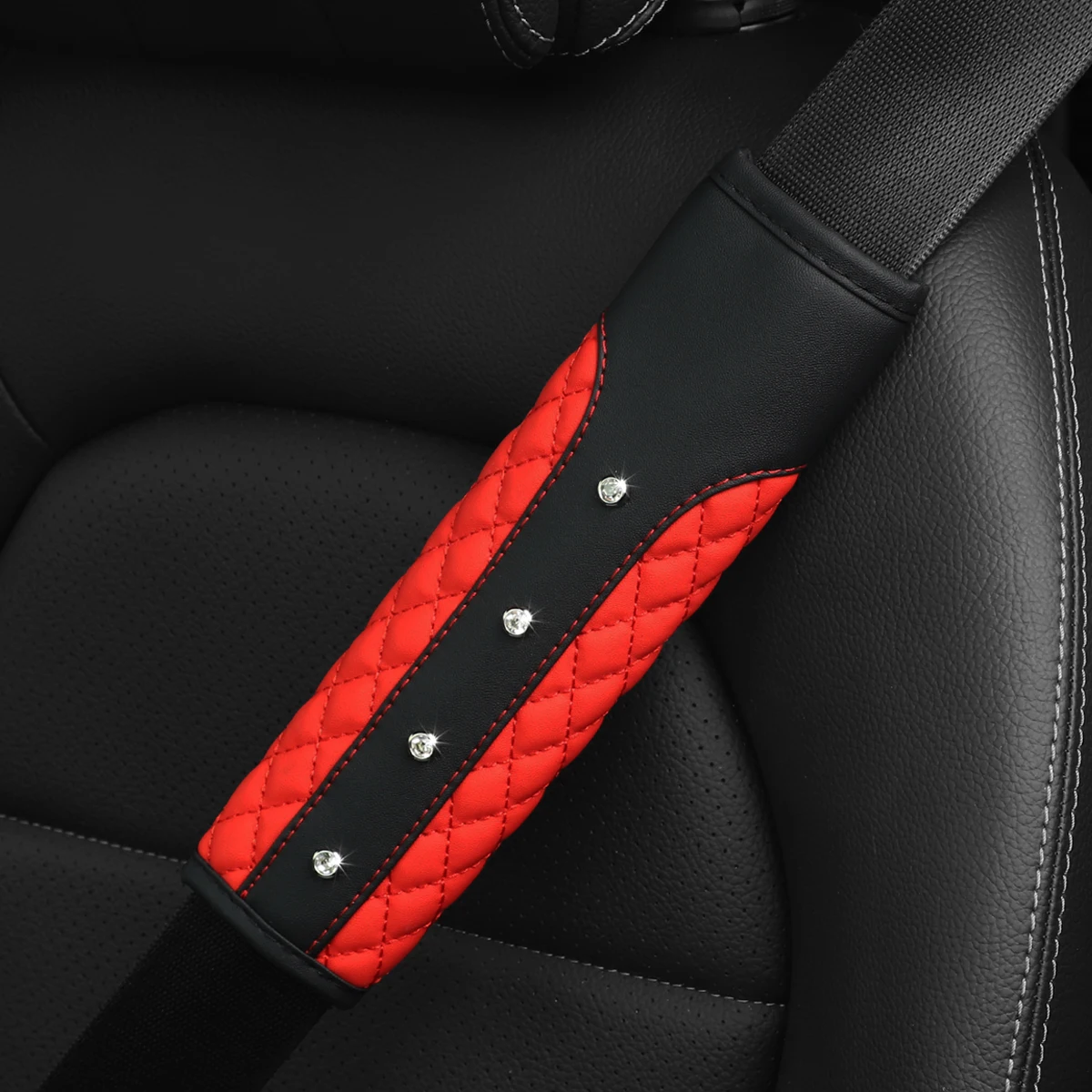 1 diamond-encruped Blingbling Faux sheepskin car accessory Seat belt shoulder protector Comfortable anti-tightening safety strap