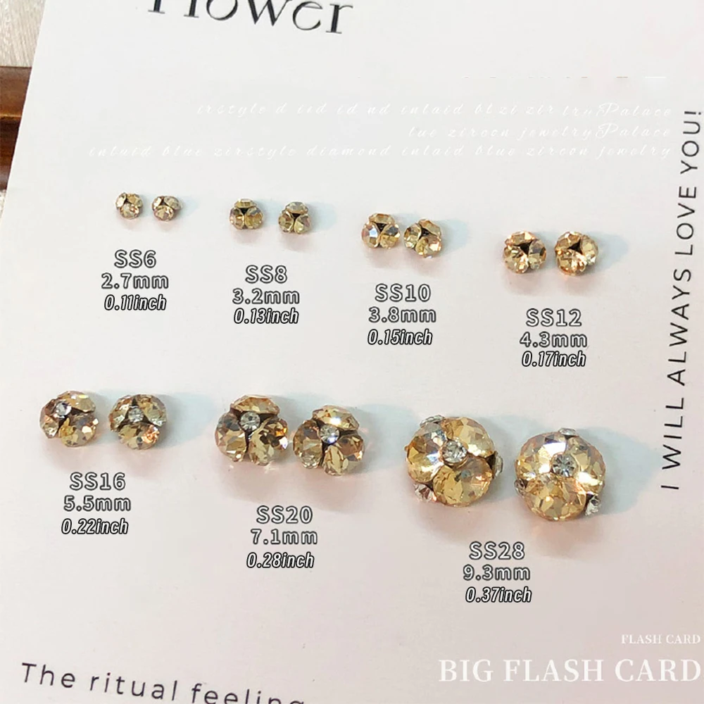 10/14 Pz 3D Champagne Lucido Trapano Mucchio di Diamanti Pendenti E Ciondoli Per Unghie SS6-SS28 Mucchio di Cristallo Strass Gioielli Per Unghie K9 Accessori Per Manicure