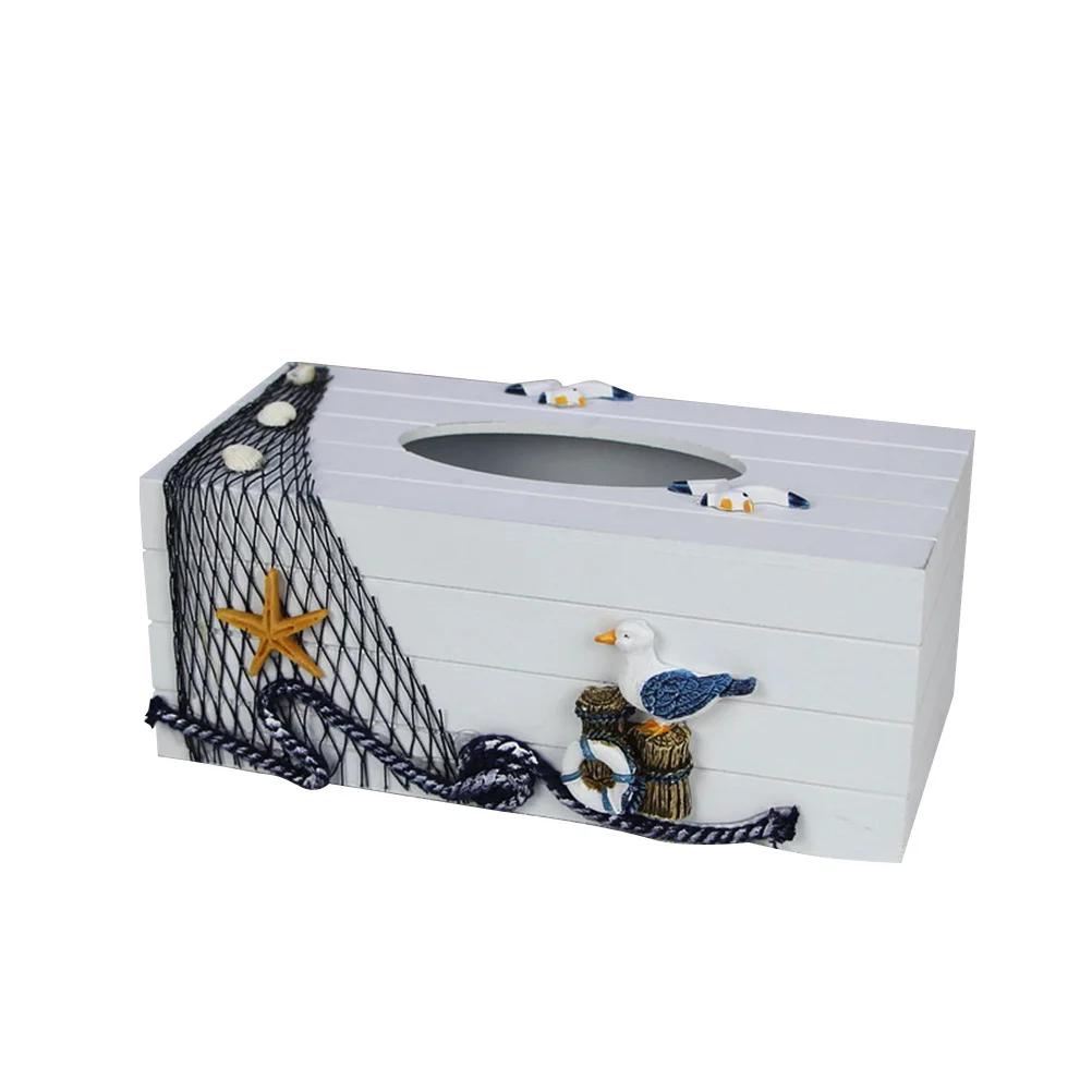 

1Pcs Wooden Decorative Tissue Box Mediterranean Style Dirt-Resistant Tissue Holder for Home Office Car