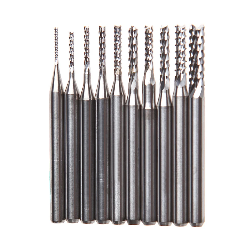 10Pcs 1/8\'\' 0.8-3.175mm Drill Bits Engraving Cutter Rotary PCB End Mill Set