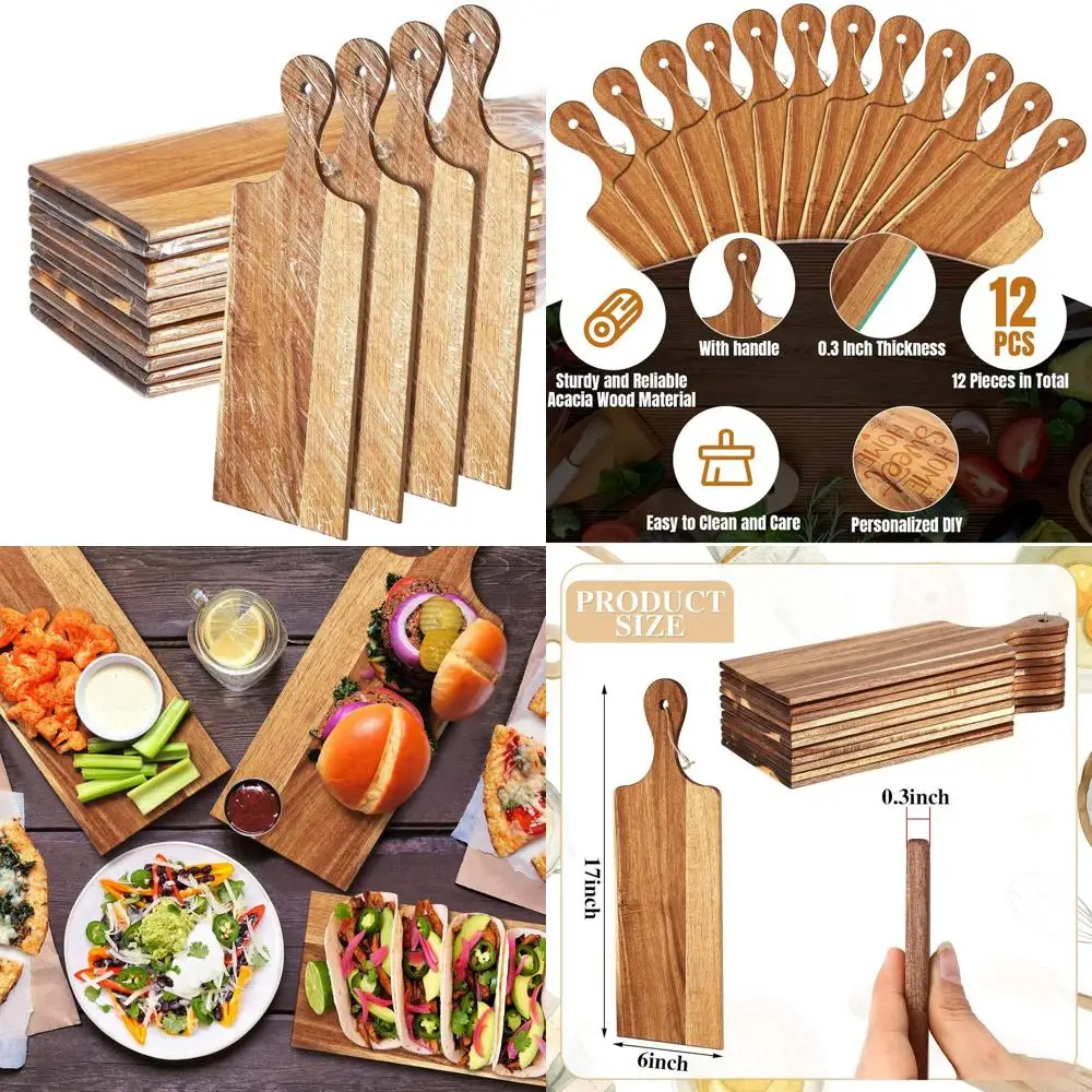 

Acacia Wood Cutting Board Set, 12 Pieces, 17x6 Inches, Large Serving Chopping Boards with Handles for Kitchen, Ideal for Mom's G