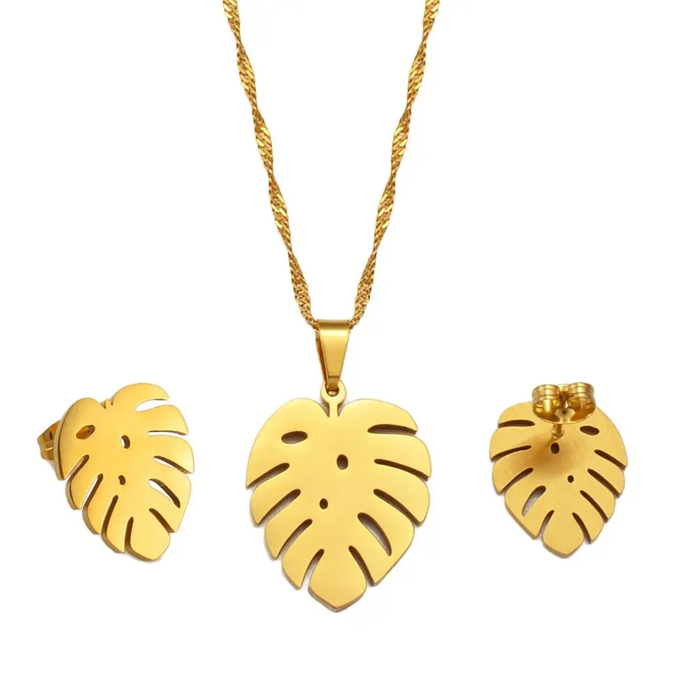 Anniyo Hawaiian Plantain Leaves Pendant Necklaces Earrings Jewelry Sets Kiribati Pohnpei Guam Tropical Plants #234221