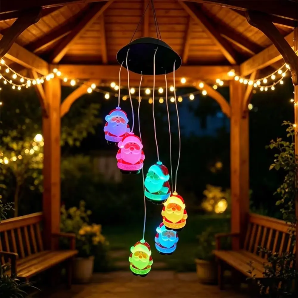 Durable Star Wind Chime Light Oval Santa Claus Colorful Wind Chime Light IP65 Decoration Hanging Solar Lamp Courtyards
