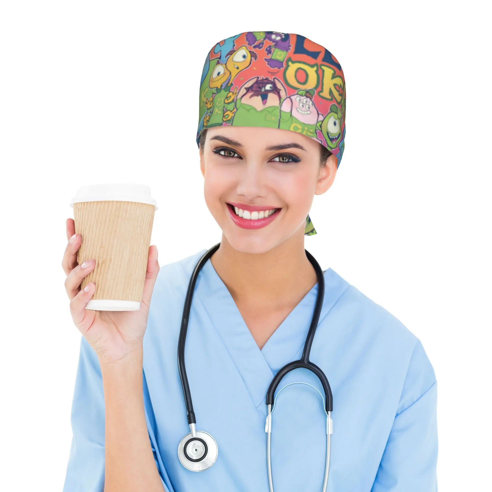 M-Monsters Anime University Breathable Scrub Hat Surgical Scrub Caps Nurse Medical Cap  Work Scrubs Hat for Hospital Pharmacy