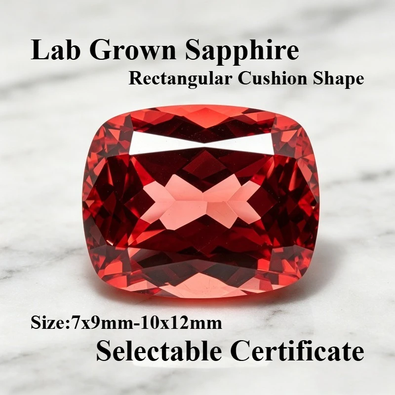 Top Lab Grown Sapphire Rectangular Cushion Cut Fire Lotus Gemstone for DIY Ring Necklace Earrings Making Selectable Certificate