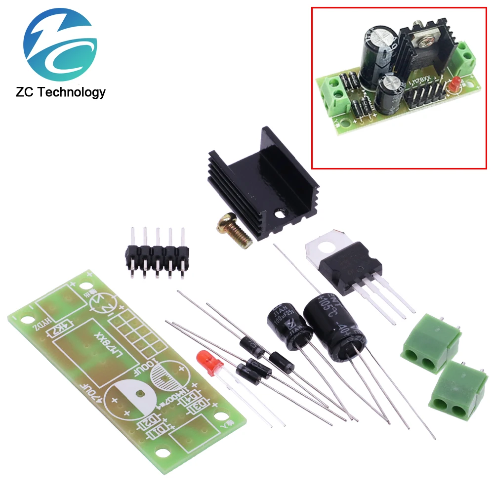 DIY KIT LM7805 L7805 DC/AC Three Terminal Voltage Regulator Power Supply Module 5V 6V 9V 12V Output Max 1.2A