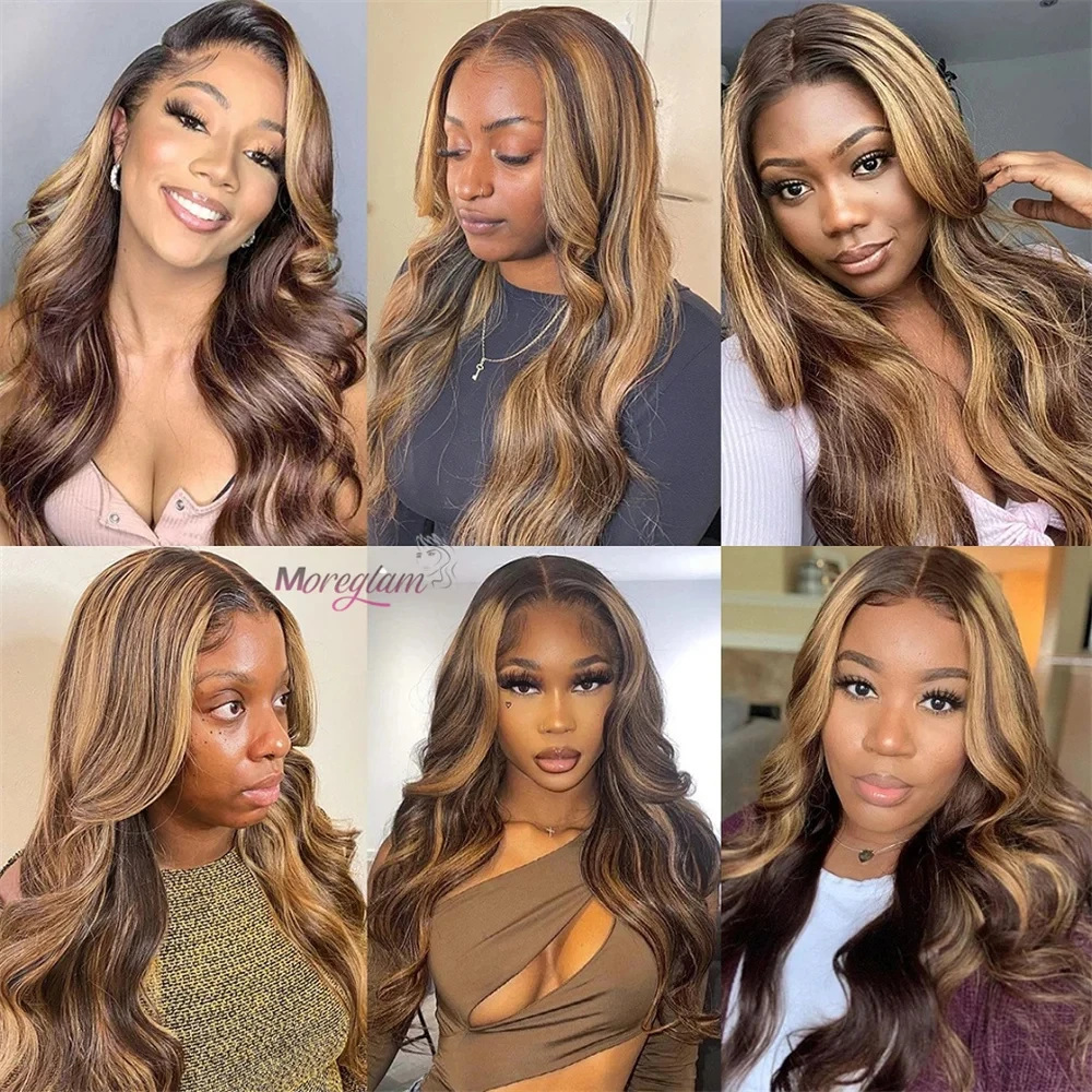 13x4 7x5 Lace Front Lace Closure No Skills Needed 4/27 Pre Bleached Knots Ombre Brown Blonde Easy To Wear Body Wave Glueless Wig