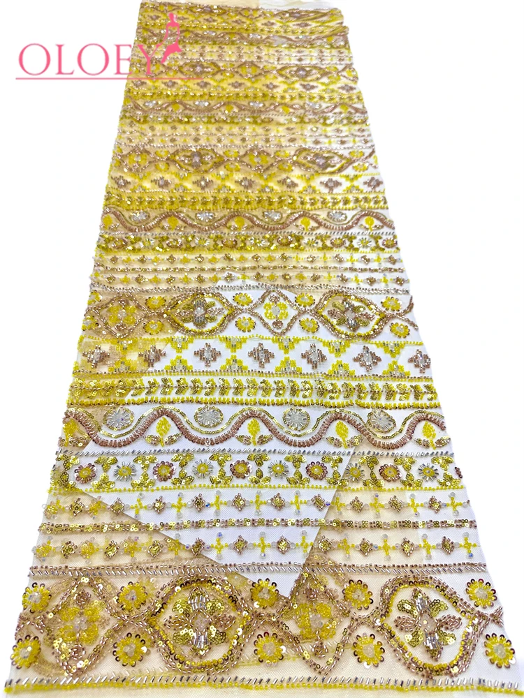 OLOEY New Promotion Heavy Process Party Dress Series Embroidery Beads with Sequins Super Top Quality Fabric