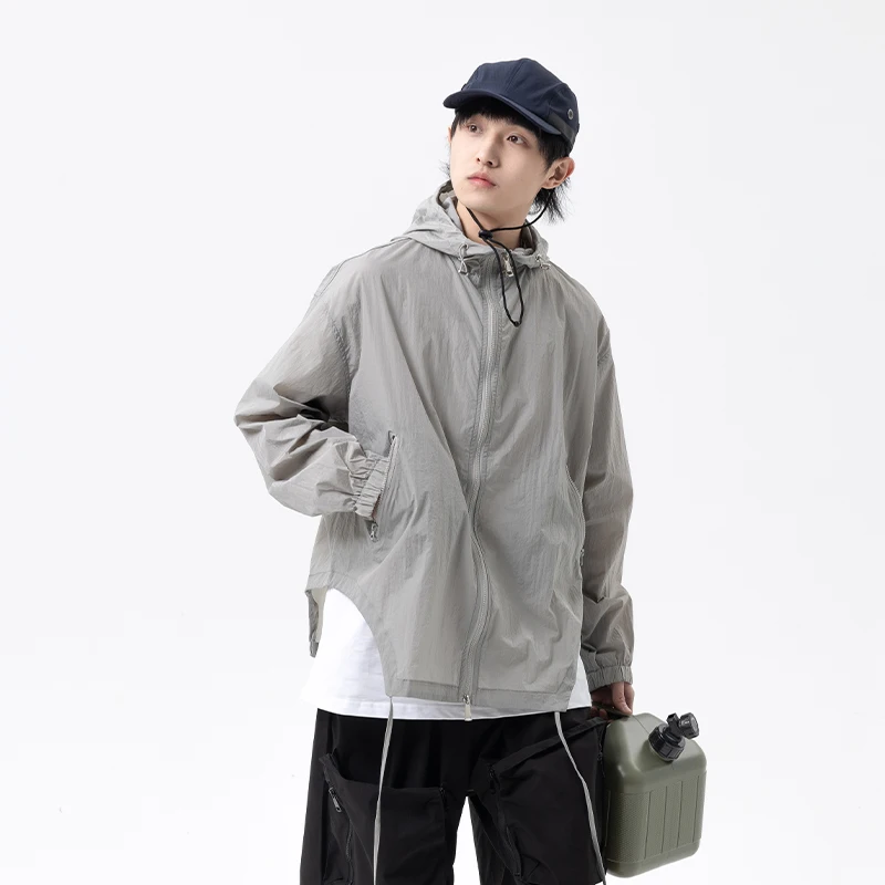 Men Summer Loose Casual Asymmetric Quick Dry Sunscreen Hooded Jacket Women Cityboy Japanese Streetwear Outdoor Coat Man