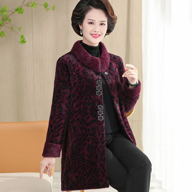 2022 New Autumn Winter Korean Women Woolen Cloth Jacket Female Middle Aged Mid Long Lmitation Mink Velvet Coat Ladies Coats Tops