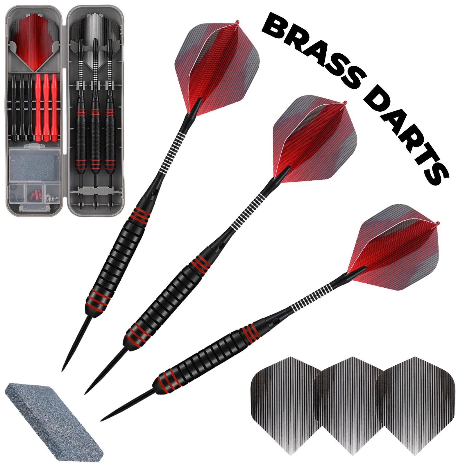 

Набор медных дротиков Huanqu 24g, набор из трех предметов, черные медные дротики с черными и красными пластиковыми наконечниками, подходят для развлечений и тренировок в помещении и на открытом воздухе, семейных встреч, развлечений в баре, подарок на Рожд