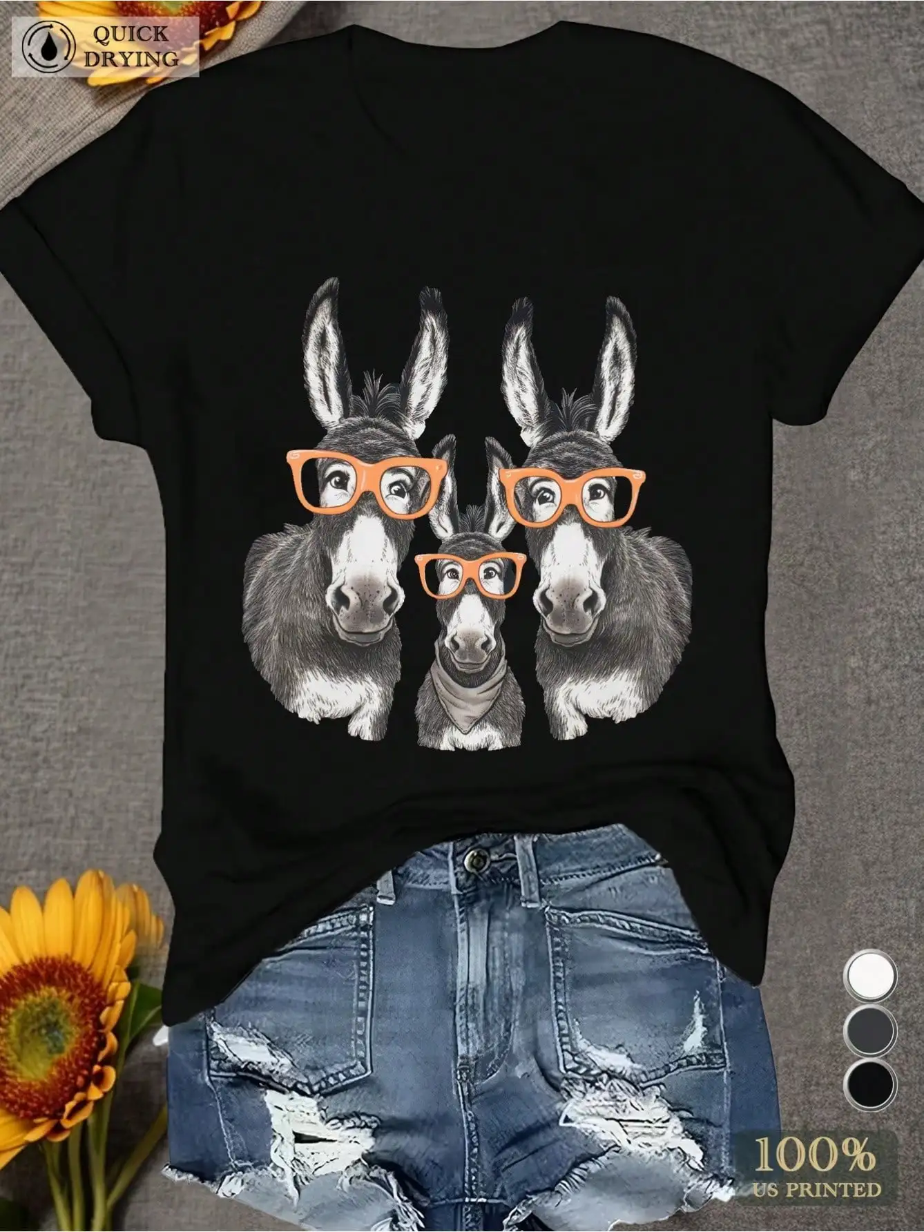 

Women's Casual Comfort T-Shirt with Unique Donkey Print Soft Polyester Crew Neck Short Sleeve Perfect for All Seasons
