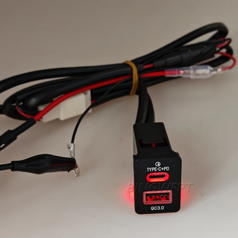NEW 1PC Car Dual USB QC3.0 Type-C PD Charger Socket Power Adapter For Toyota RAV4 2008-2012 Yaris 2008-On Highlander 2008-On