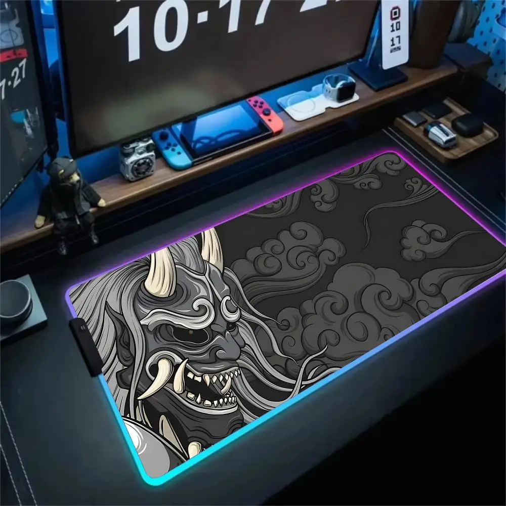 

RGB Mouse pad Japanese style Onimushi theme LED glow gaming mat rubber anti-slip Desk Mat pc accessories Gaming keypad mousepad