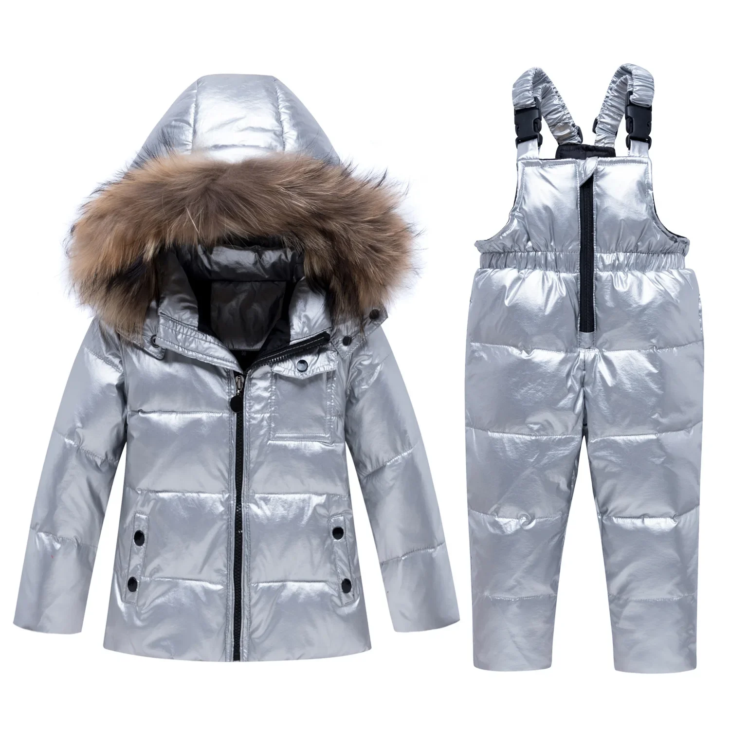 Russian Winter Down Suit Super Warm Children Winter Suits Boys Girl Duck Down Jacket+overalls 2 Pcs Clothing Set Kids Snow Wear