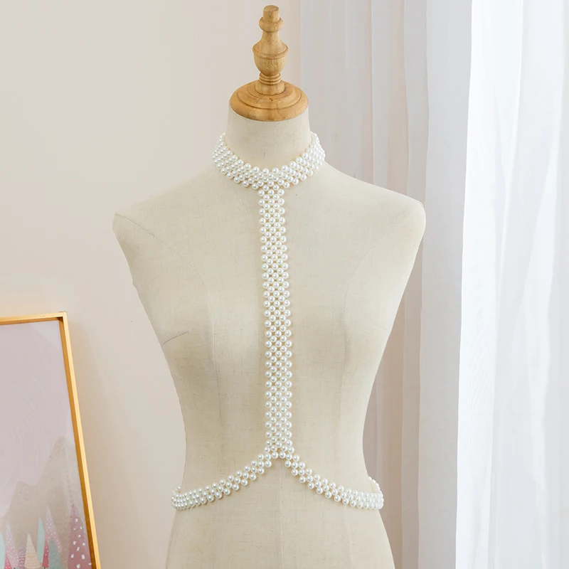 

Elegant Y-shaped Pearl Body Chain Belt,Luxury Bridal Wedding Party Body Jewelry for Women Dress