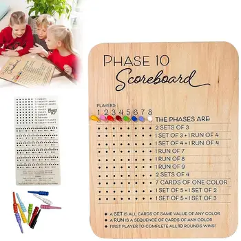 ไม้เฟส 10 กระดานคะแนน-Phase 10 ScorecardและรอบTracker Phase 10 การ์ดเกมคะแนนแผ่นคลาสสิกกระดานการ์ดเกม