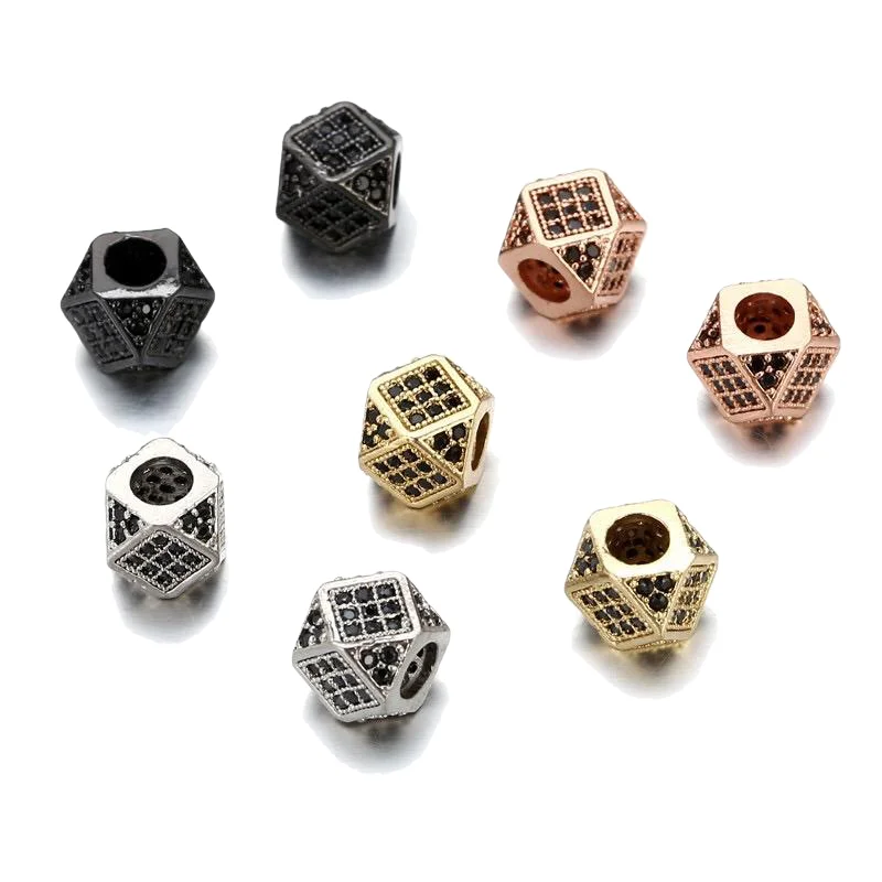 20pcs/lot Cubic Zirconia Pave Octagon Shape Spacers Beads Women Jewelry Bracelet Making DIY Loose Beads Waist Accessories Supply