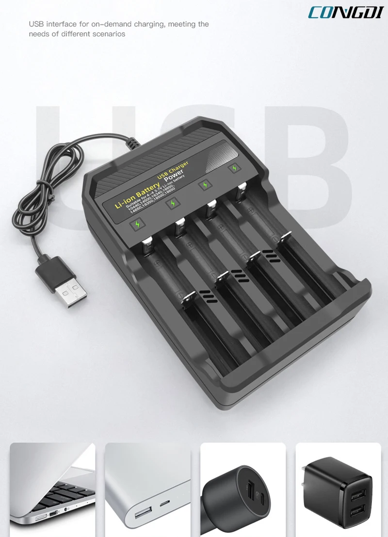 4 Slots 18650 Battery Charger For 18350 26650 16340 14500 18500 18650  Battery Holder USB 18650 Rechargeable-Battery Charger Case