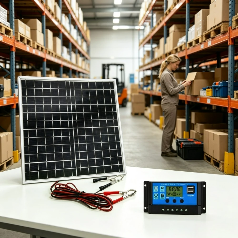 Outdoor Camping Essential 12W 12V Monocrystalline Solar Panel Kit Aluminum Shell Digital Solar Charge Controller Alligator Wires