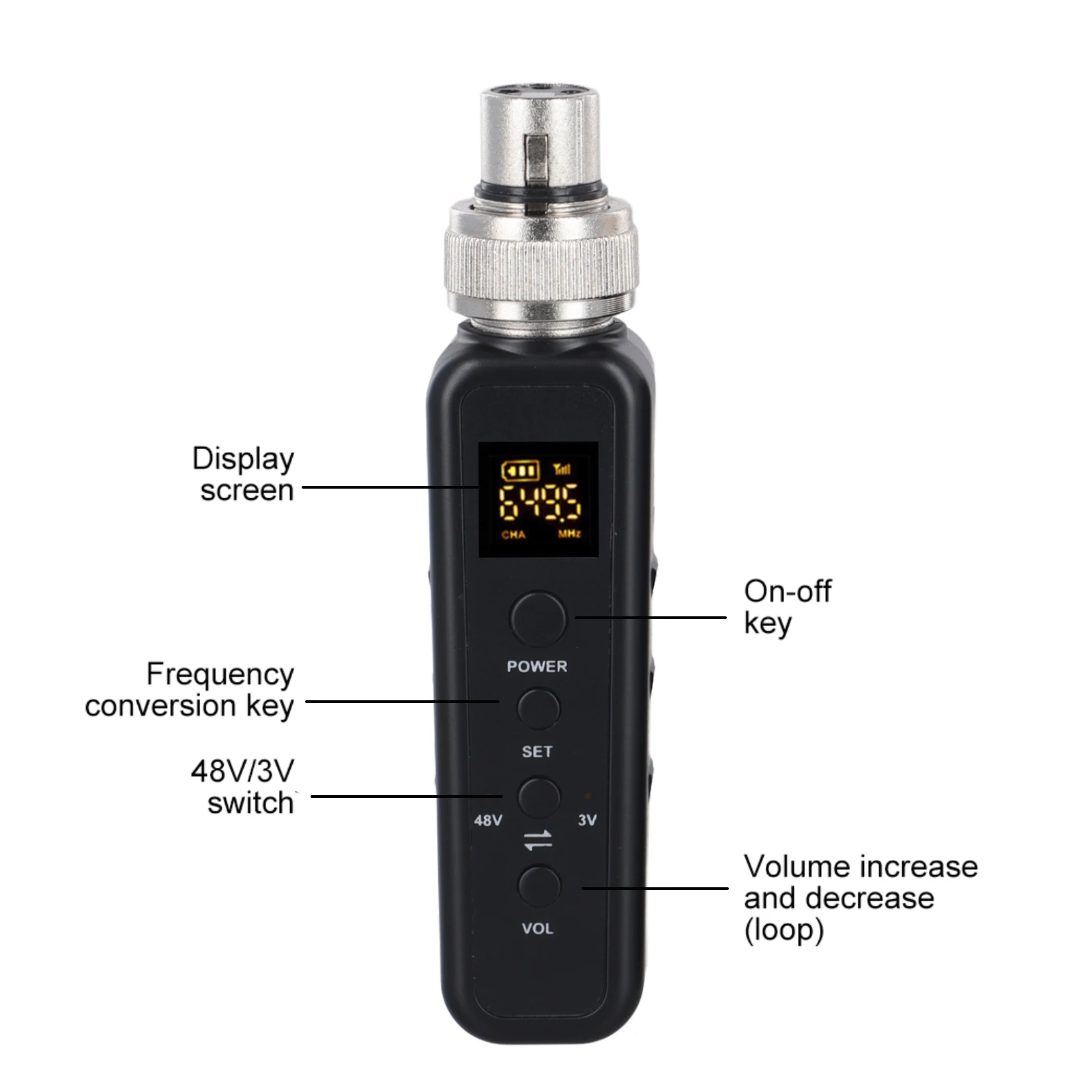 

Studio Recording 118.7*30mm 4.6*1.2in Wireless Mic Converter UHF Mic Transmitter Portable Wireless System Long Distance Range