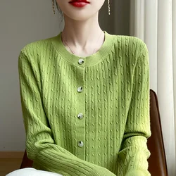 2024 Autumn and Winter New Cashmere Sweater Cardigan Women Single Breasted Long Sleeve Solid Knitted Coat