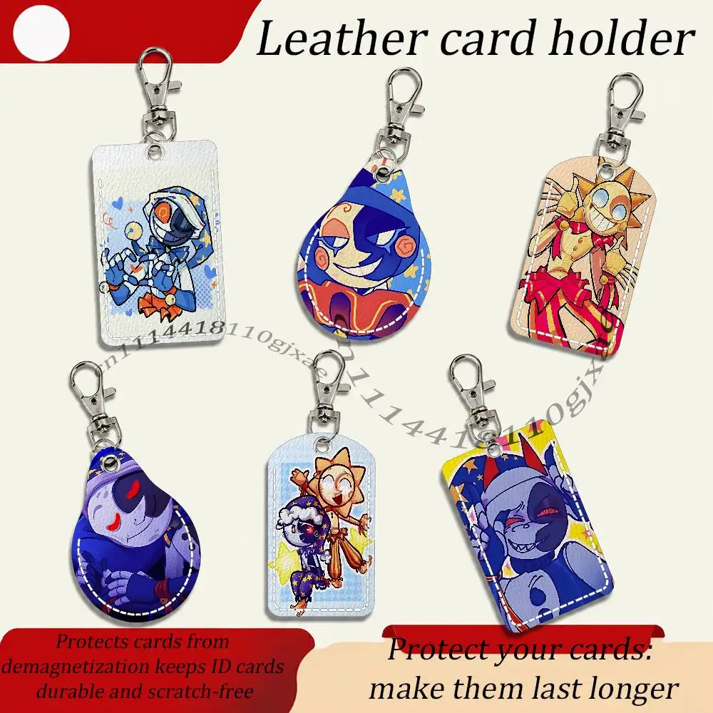 S-Sundrop and M-Moondrop Card Case Leather Card Holder Keychain Key Ring Transportation Card Case With Lanyard