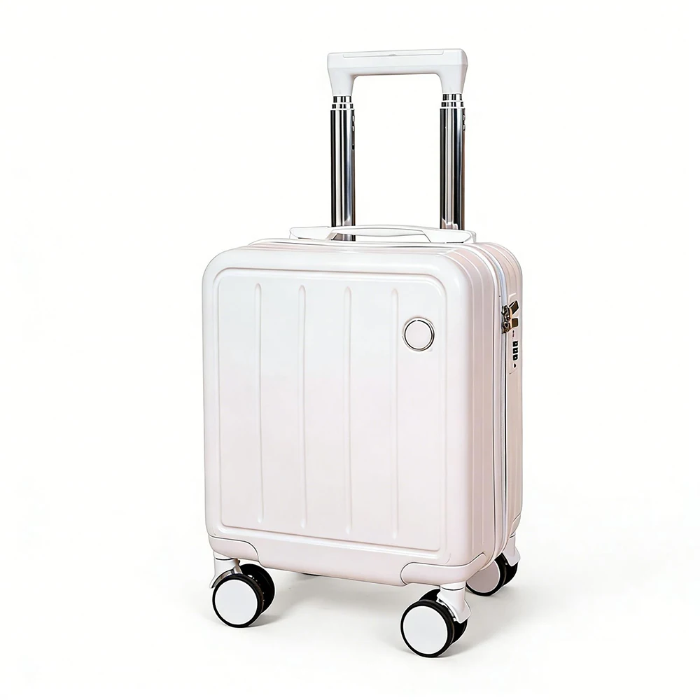 Maleta de 14 Pulgadas con Portavasos, Maleta Rígida con Ruedas Giratorias Expandible para Negocios/Viajes, Blanca