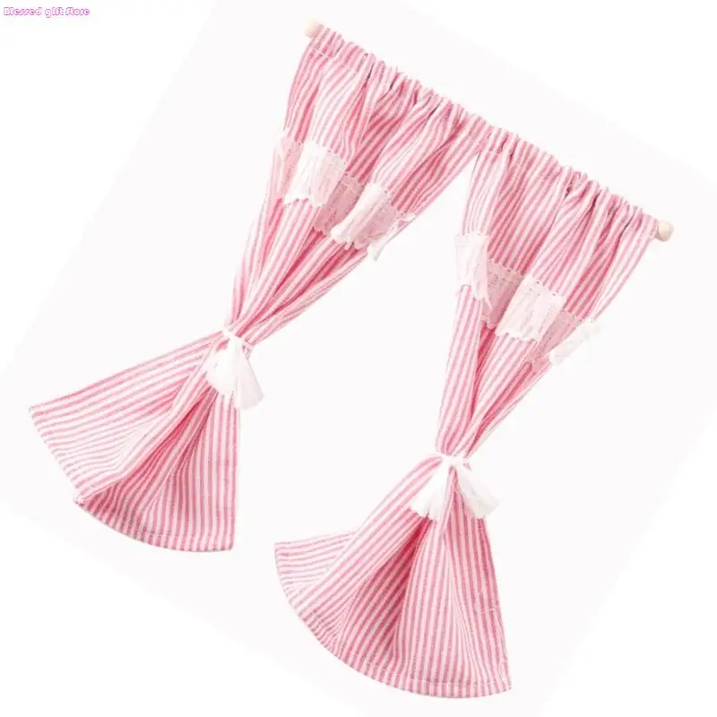 D0JC Miniatur -Stoff Fenster Vorhangmodellfigur für 1/12 Puppenhouses Fensteranzeige