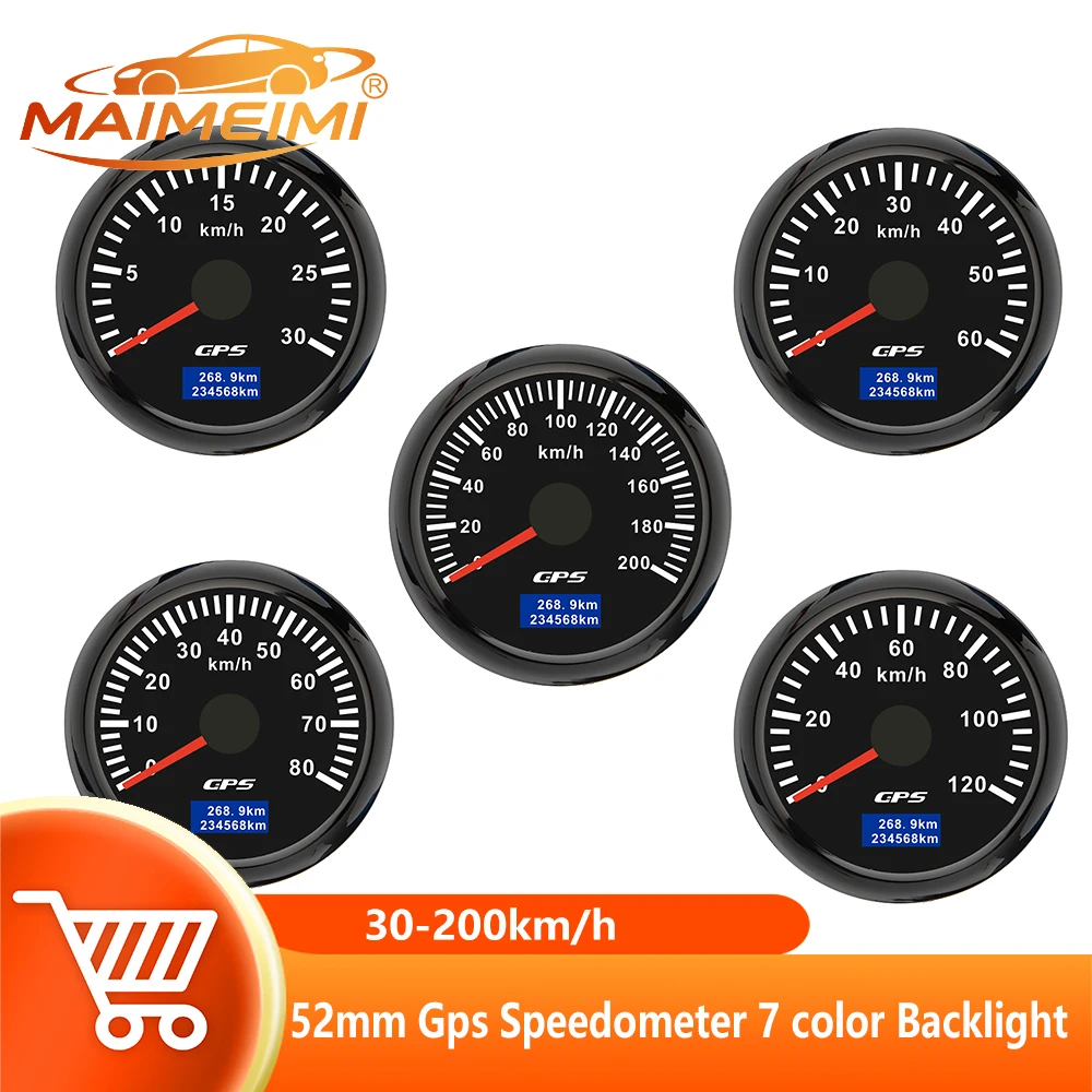 30-200km/h Gps Speedometer 52mm Digital Pointer Speed Gauge with GPS Antenna 7 Color Backlight for 12V Car Boat
