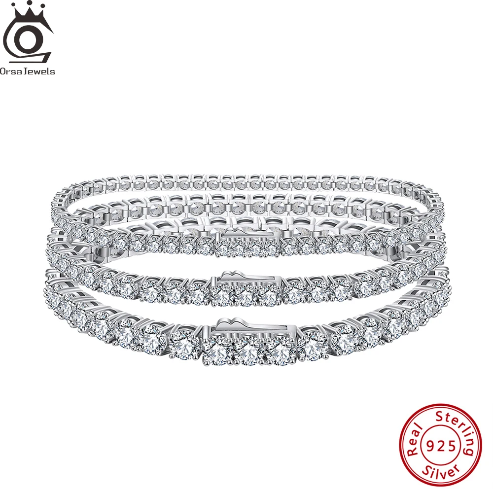 

ORSA JEWELS Original Sparkling 925 Sterling Silver 2mm 3mm 4mm Zirconia Tennis Chain Bracelet Engagement Birthday Gift SB128