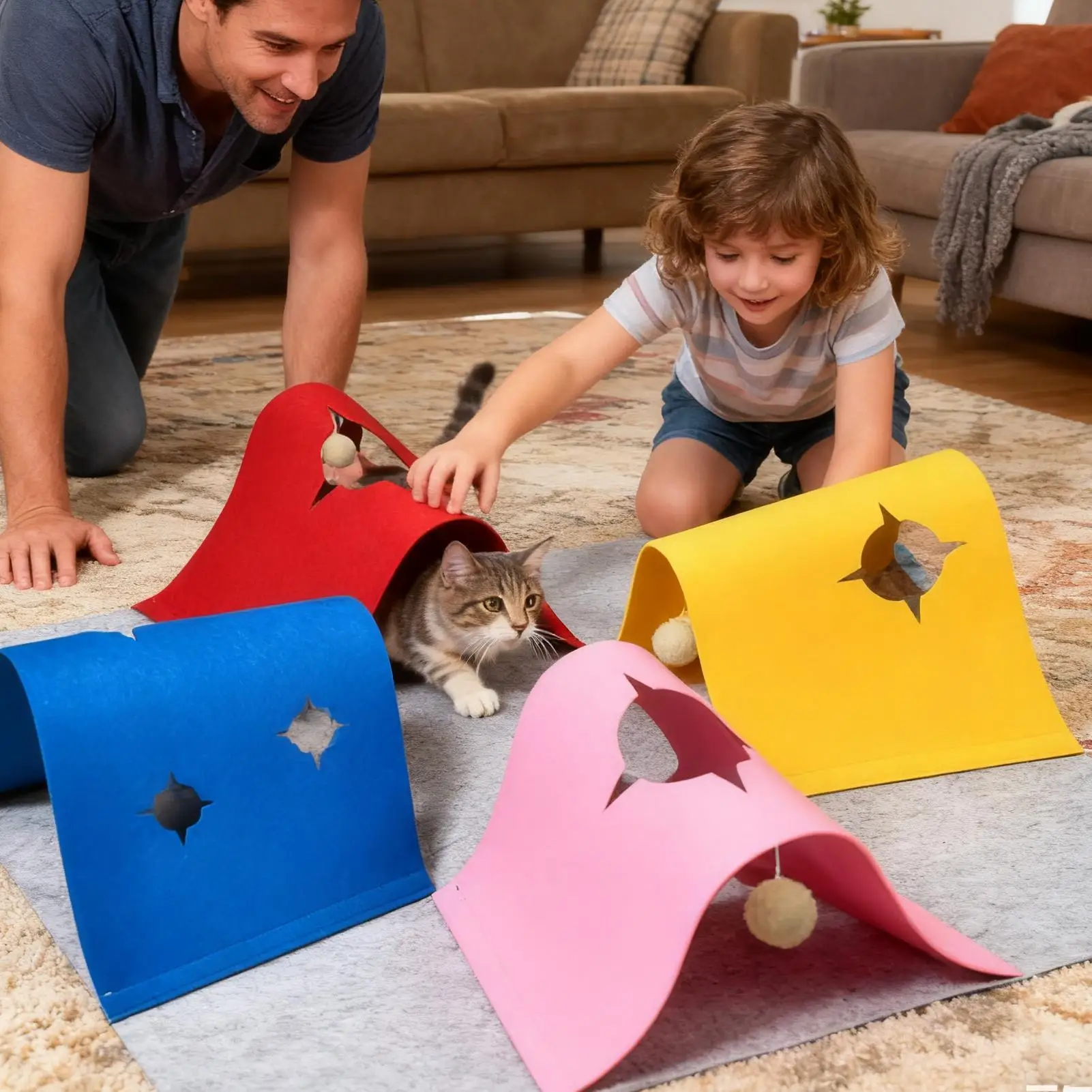 

Large Cat Tunnel Felt Foldable Enrichment Mat Cat Toy Mat Indoor Rug Tunnel For Boredom Relief Entertainment Mental Stimulation