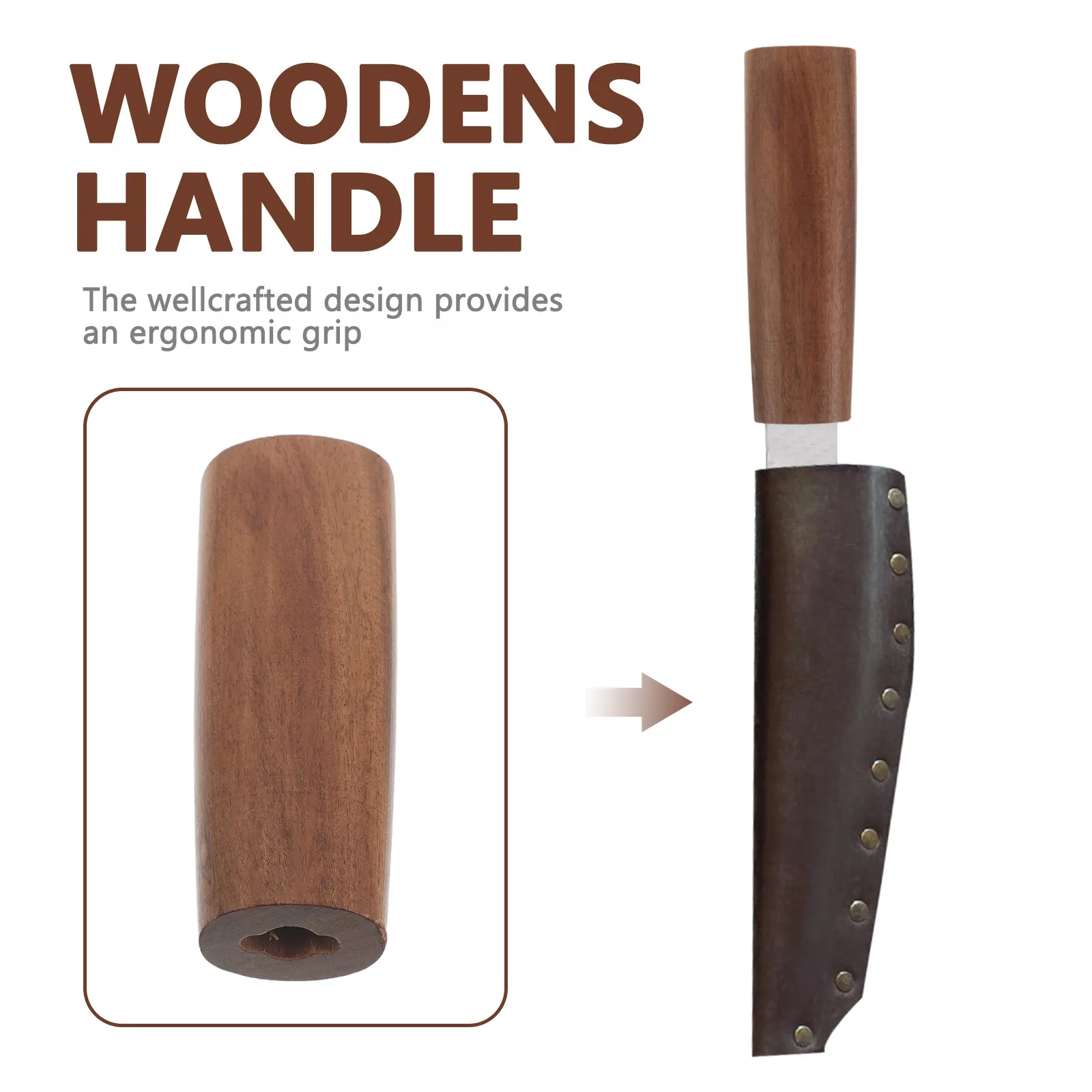 Wooden Knife Handle Replacement Natural Wood Chef Cutter Round Ergonomic 9Cm Nonskid Antiscald Kitchen Knife Handle Repair Grip view 3