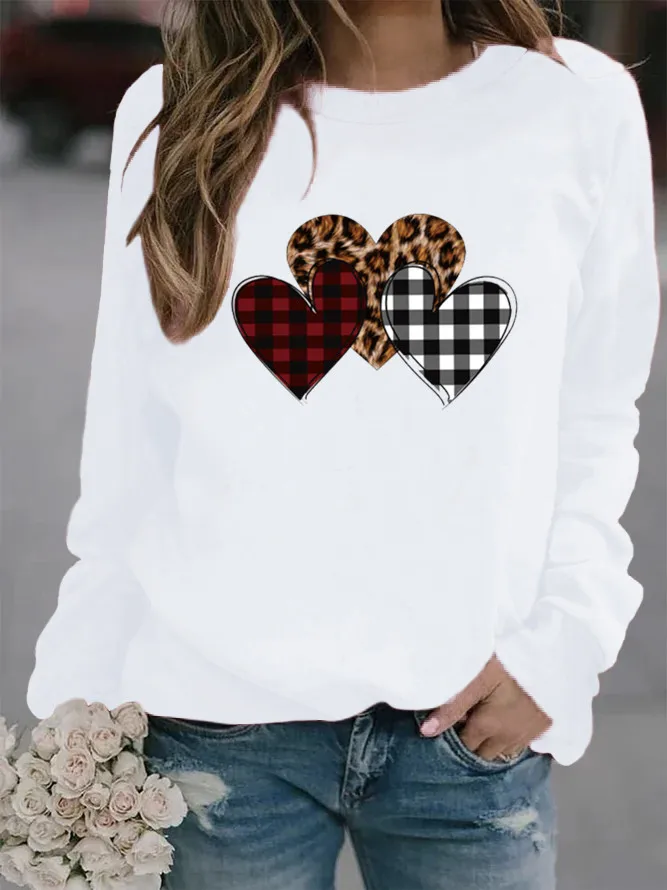 Round Neck Long Sleeve Pullover Casual Printing Plush Sweater Valentine's Day Love Pattern Sports Casual Fashion Top 2023 New