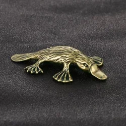 Retro Brass Platypus Ornament Solid Copper Duckbill Miniature Figurine Metal Tea Pet Feng Shui Collectible Model Home Decor