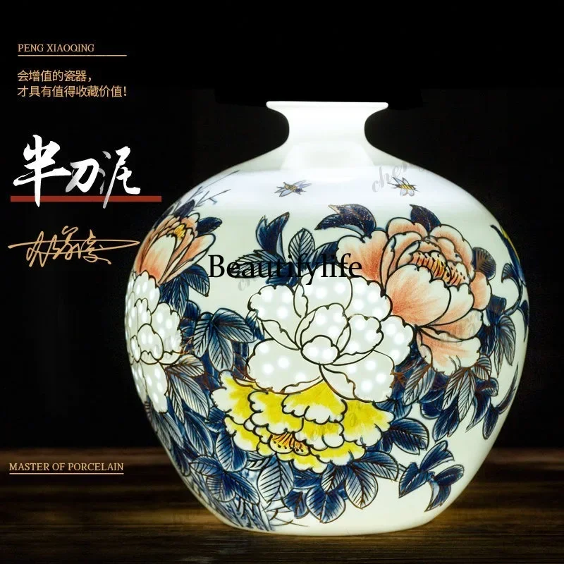 CC Jingdezhen vase ceramic ornament light luxury hand-painted gold-painted living room Bogu frame entrance