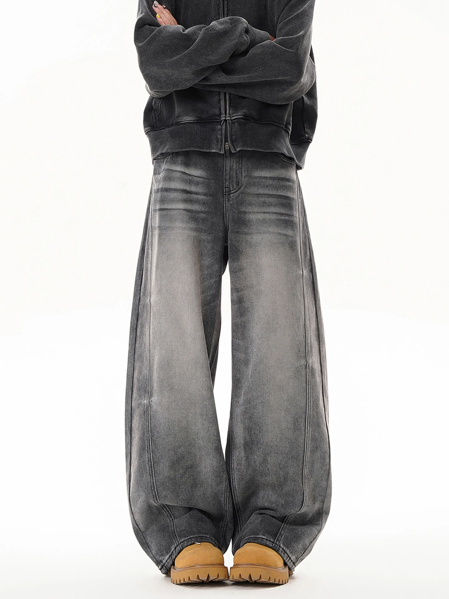 

Boyue American Sle Vintage Wide Leg Denim Jeans Men Women Waed Loose Match High Waist Knife Long Pants Casual Loose Fit