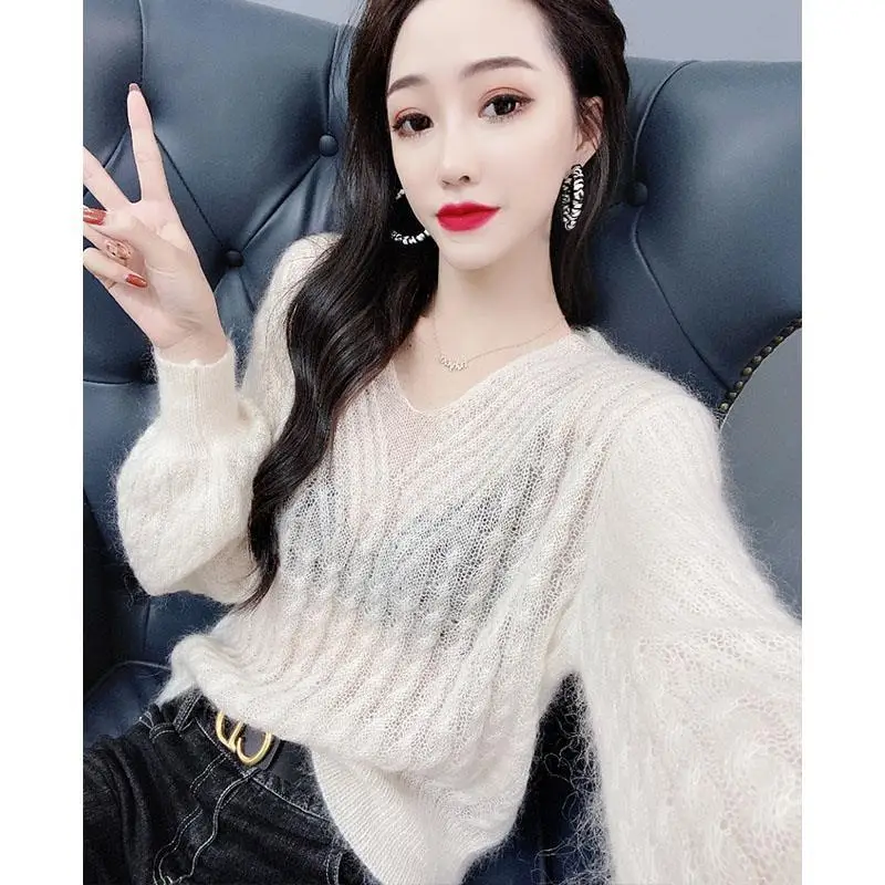 

Woman Elegant Fashion V-neck Knitted Pullovers for Sweaters Female New Solid Color Bottoming Shirt Ladies Long Sleeve Top G86