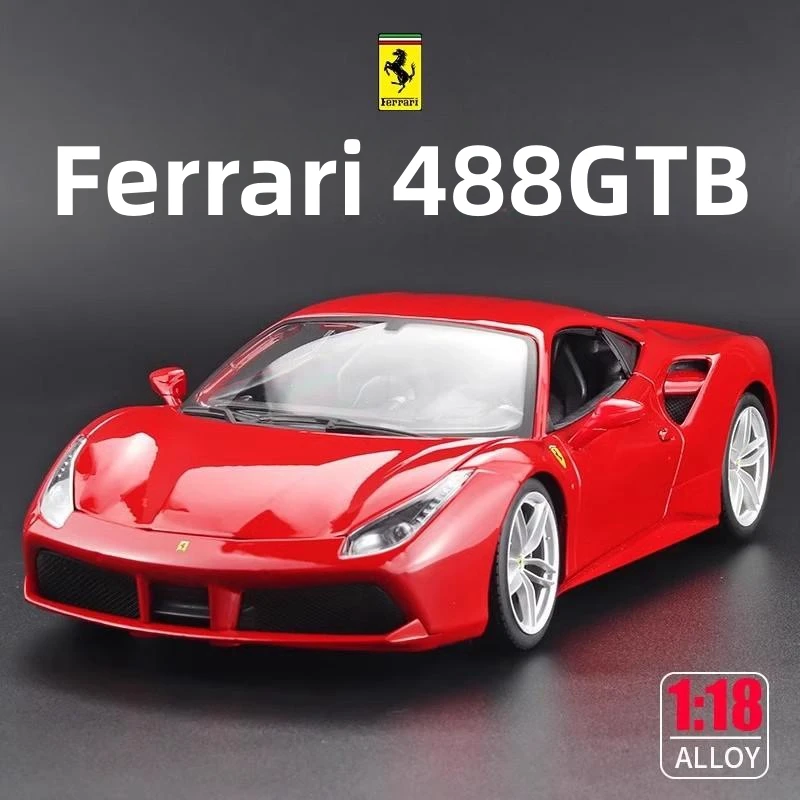 Genuine Bburago 1:18 Large Convertible Ferrari 488GTB 2 Doors Opened Toy Car Model Metal Diecast Toys Boy Gifts