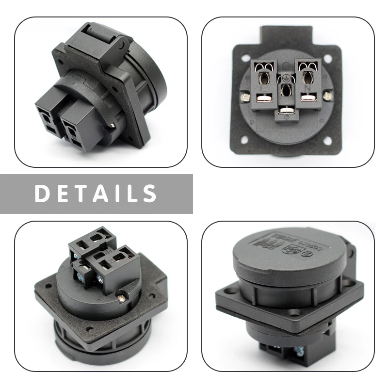 Black universal Swiss industry safety outlet 16A 250V IP55 CE cover waterproof dusrproof power connector AC power socket