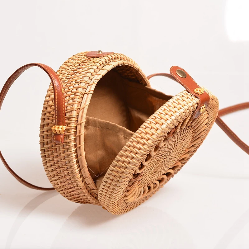 ASDS-Handmade Woven Rattan Bag Women Straw Bag Bamboo Circular Beach Bags Summer Bali Bohemian Knitting Shoulder Bags