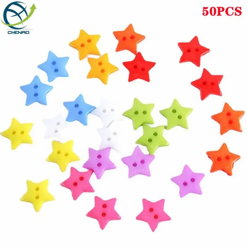 

50Pcs 12.5-20mm Color Five-pointed Star Button Plastic Two-eye Button Children's Cartoon Star DIY Hand Decorative Accessories